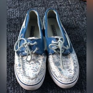 Sperry | 6.5 | Topsider Blue and Silver Sequin Beach Themed Boat Deck Shoes